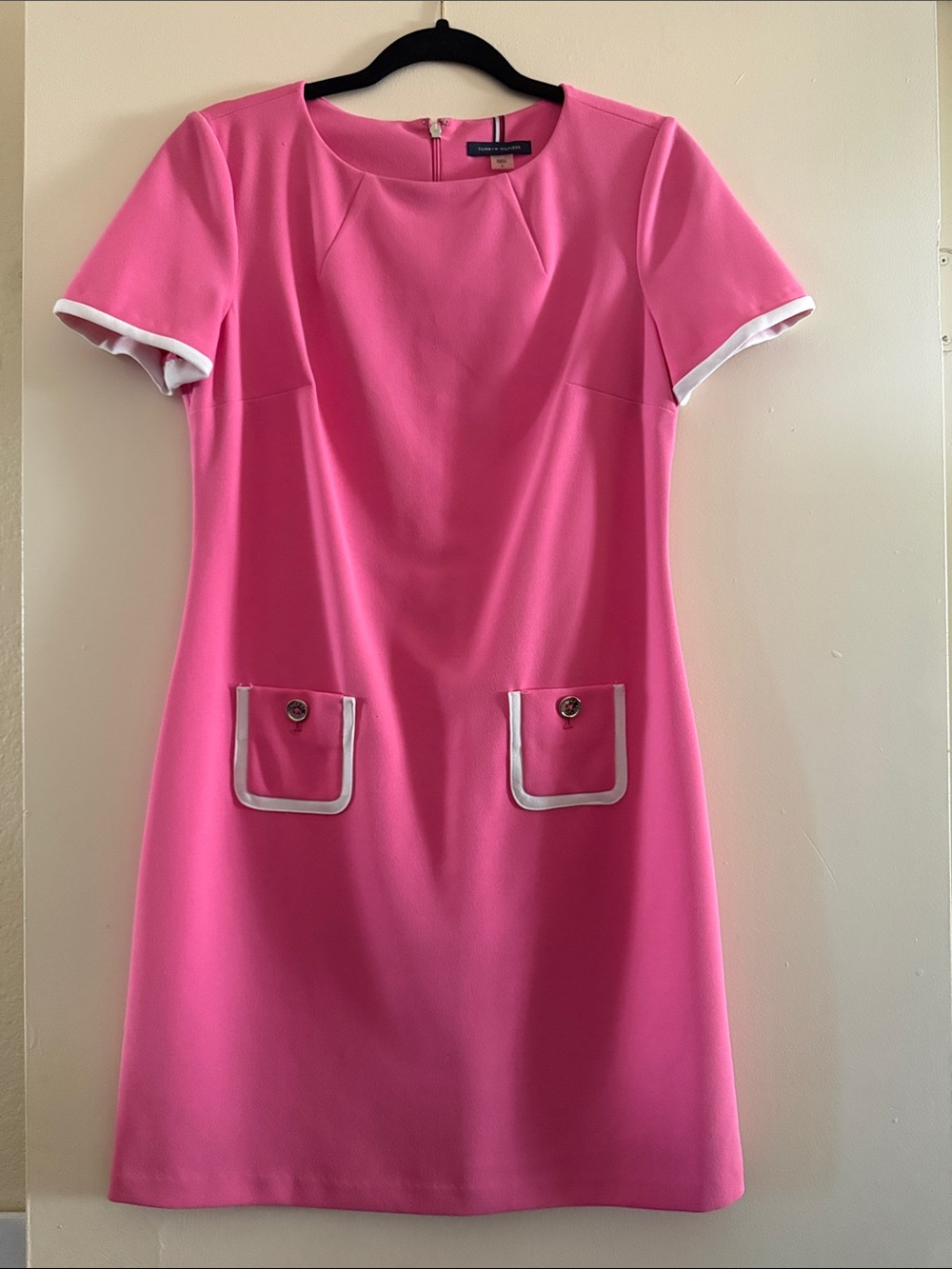 Tommy Hilfiger Hot Pink Shift Dress with White Trim